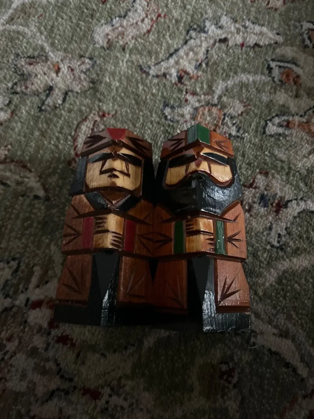 1 Pair Vintage Wooden Japanese Dolls - Set Ainu Art Sculptures Kokeshi Statues